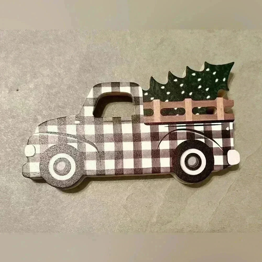 CHRISTMAS Truck Tree Wooden Decor Black & White